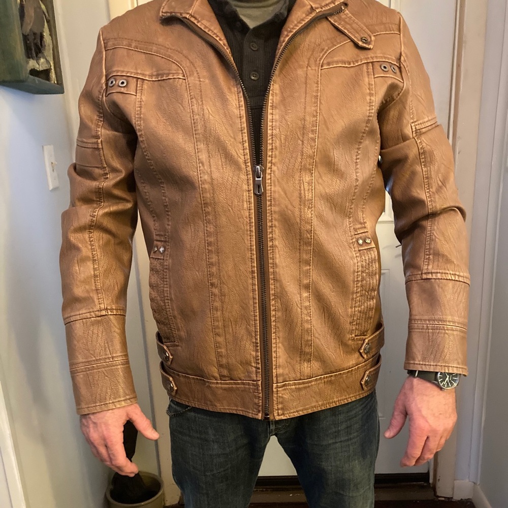 Vegan leather jacket /black fleece liner